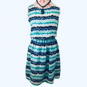 Blue & Green Striped Sleeveless Dress